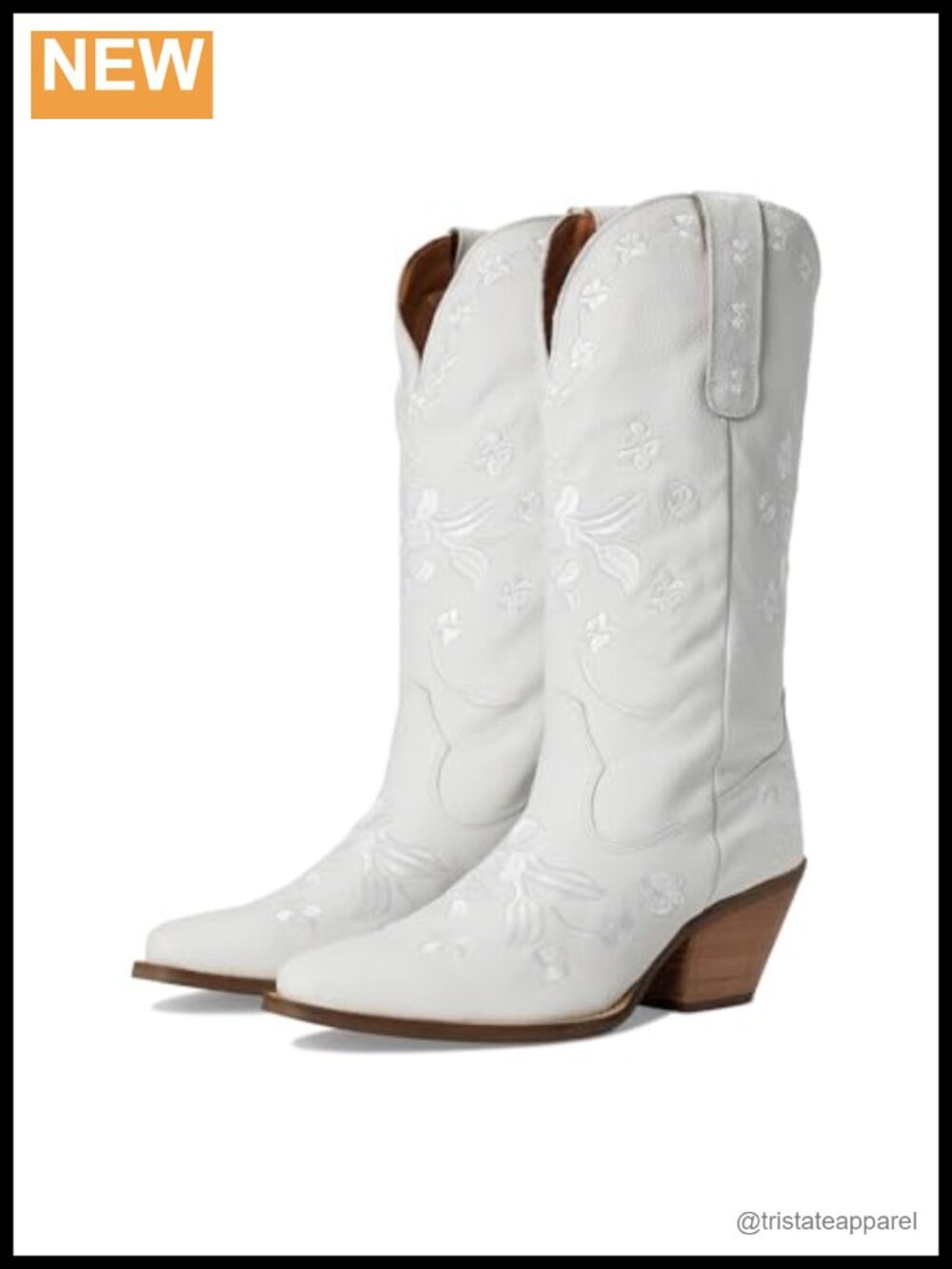 Leather Pull-On Snip Toe Casual Boots Mid Calf Block Heel Floral Embroidered